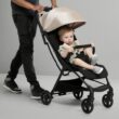 Jeep Altitude Compact Travel Stroller by Delta Children Greenguard Gold, Easy One Hand Fold, Lightweight, Extendable Canopy with Peek-a-Boo Window, Reclining Seat, 4 Wheel Suspension, Tan