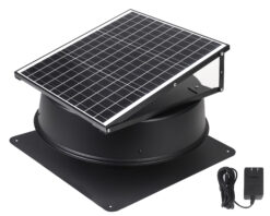 OmniPV Solar Fans 1600 -CFM Black Powder Coated Galvanized steel Solar Power Roof Vent