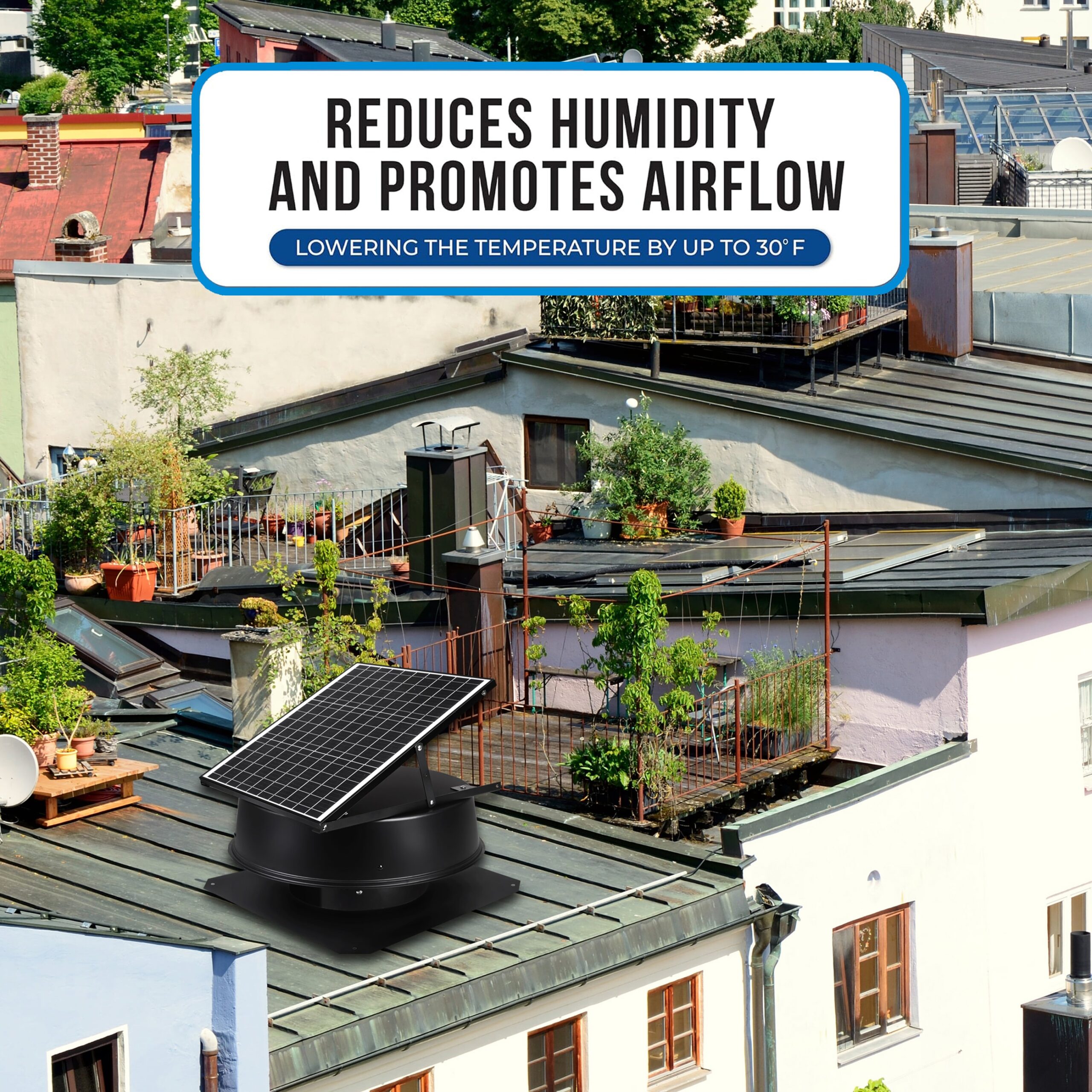 OmniPV Solar Fans 1600 -CFM Black Powder Coated Galvanized steel Solar Power Roof Vent OmniPV Solar Fans 1600 -CFM Black Powder Coated Galvanized steel Solar Power Roof Vent