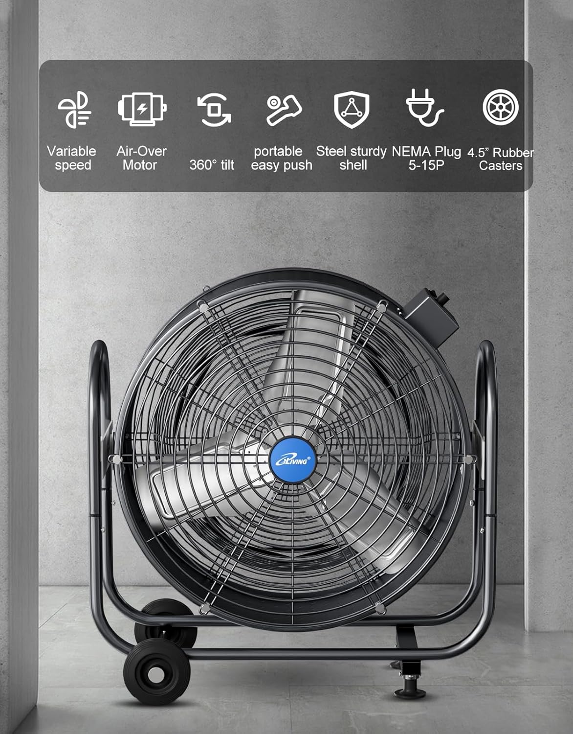 iLIVING 24" BLDC Air Circulator High Velocity Floor Fan, 115V, 265W, Grey (ILG8M24-70EC) iLIVING 24" BLDC Air Circulator High Velocity Floor Fan, 115V, 265W, Grey (ILG8M24-70EC)