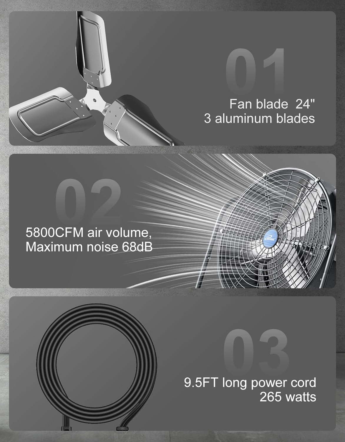 iLIVING 24" BLDC Air Circulator High Velocity Floor Fan, 115V, 265W, Grey (ILG8M24-70EC) iLIVING 24" BLDC Air Circulator High Velocity Floor Fan, 115V, 265W, Grey (ILG8M24-70EC)