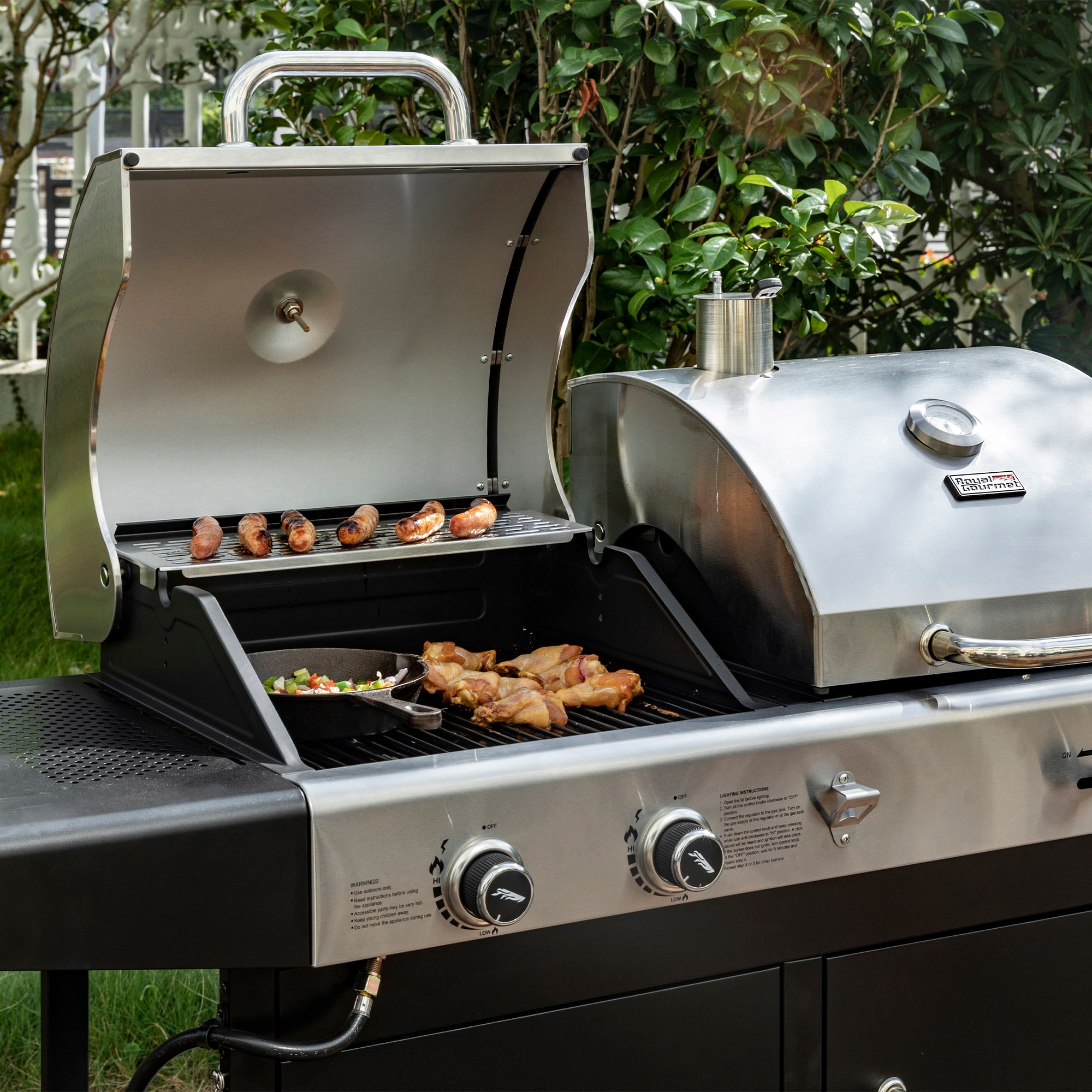 Royal Gourmet Cabinet Style Dual Fuel Series Silver Black Liquid propane and charcoal Combo Grill Royal Gourmet Cabinet Style Dual Fuel Series Silver Black Liquid propane and charcoal Combo Grill