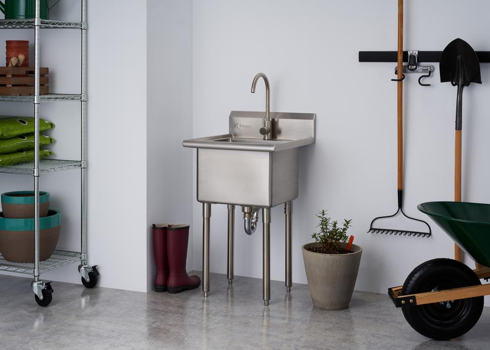 TRINITY 24-in x 21.5-in 1 -Basin 304 Grade Stainless Steel Freestanding Utility tub with Drain with Faucet TRINITY 24-in x 21.5-in 1 -Basin 304 Grade Stainless Steel Freestanding Utility tub with Drain with Faucet