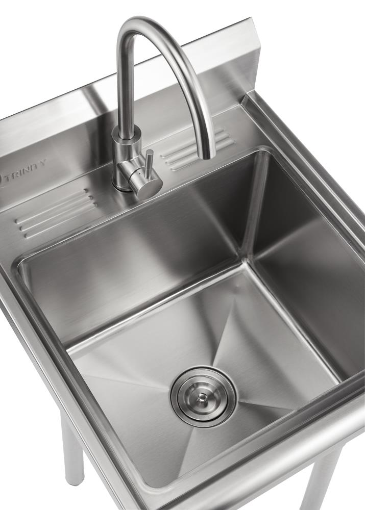 TRINITY 24-in x 21.5-in 1 -Basin 304 Grade Stainless Steel Freestanding Utility tub with Drain with Faucet TRINITY 24-in x 21.5-in 1 -Basin 304 Grade Stainless Steel Freestanding Utility tub with Drain with Faucet