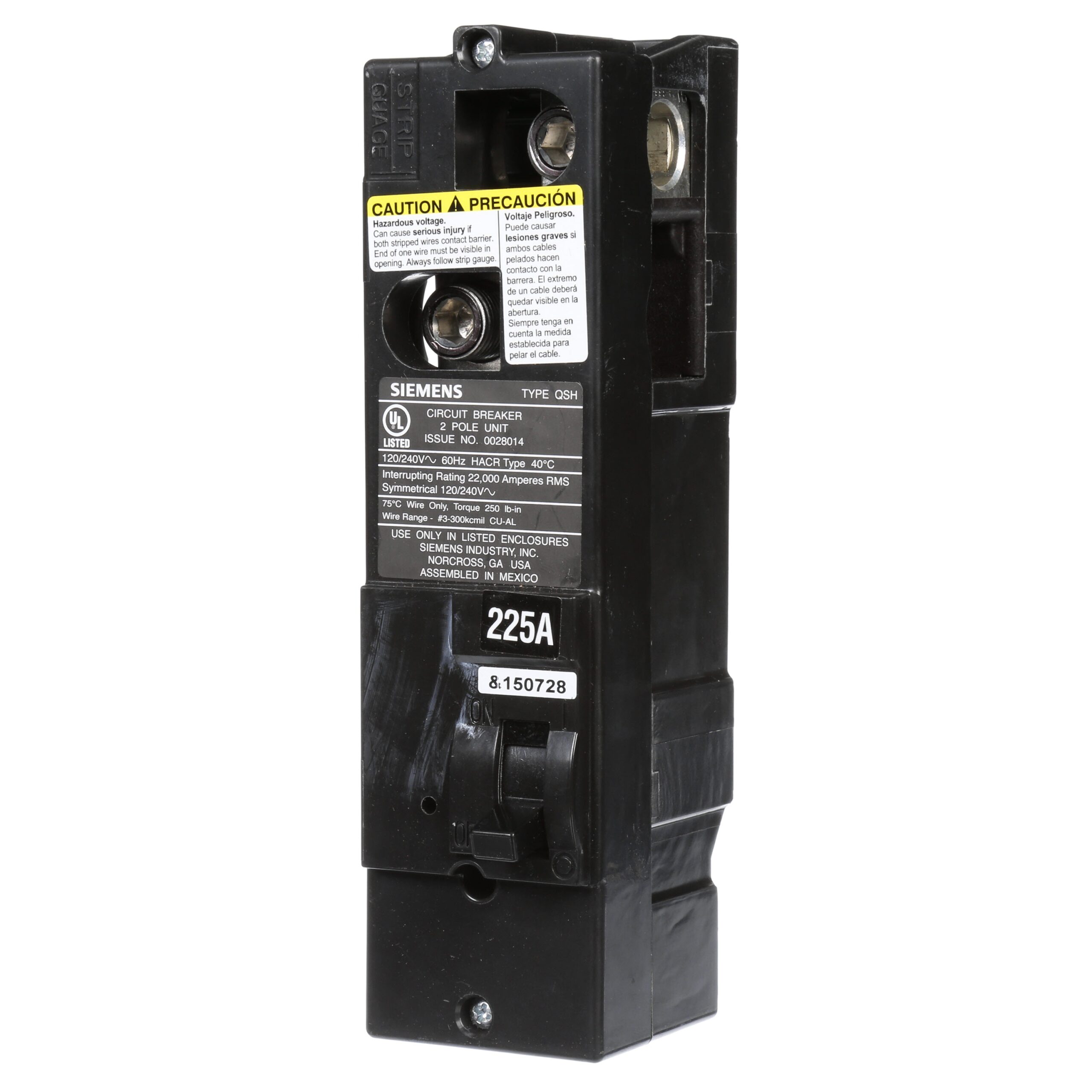 Siemens 225-amp 2 -Pole Main Circuit Breaker Siemens 225-amp 2 -Pole Main Circuit Breaker