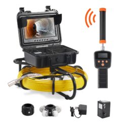 VEVOR Sewer Camera with 512-Hz Locator, 165 ft/50 m, 9-in Pipeline Inspection Camera w/DVR Function, IP68 Camera w/12 Adjustable LEDs, A 16 GB SD Card for Sewer Line, Home, Duct Drain Pipe Plumbing