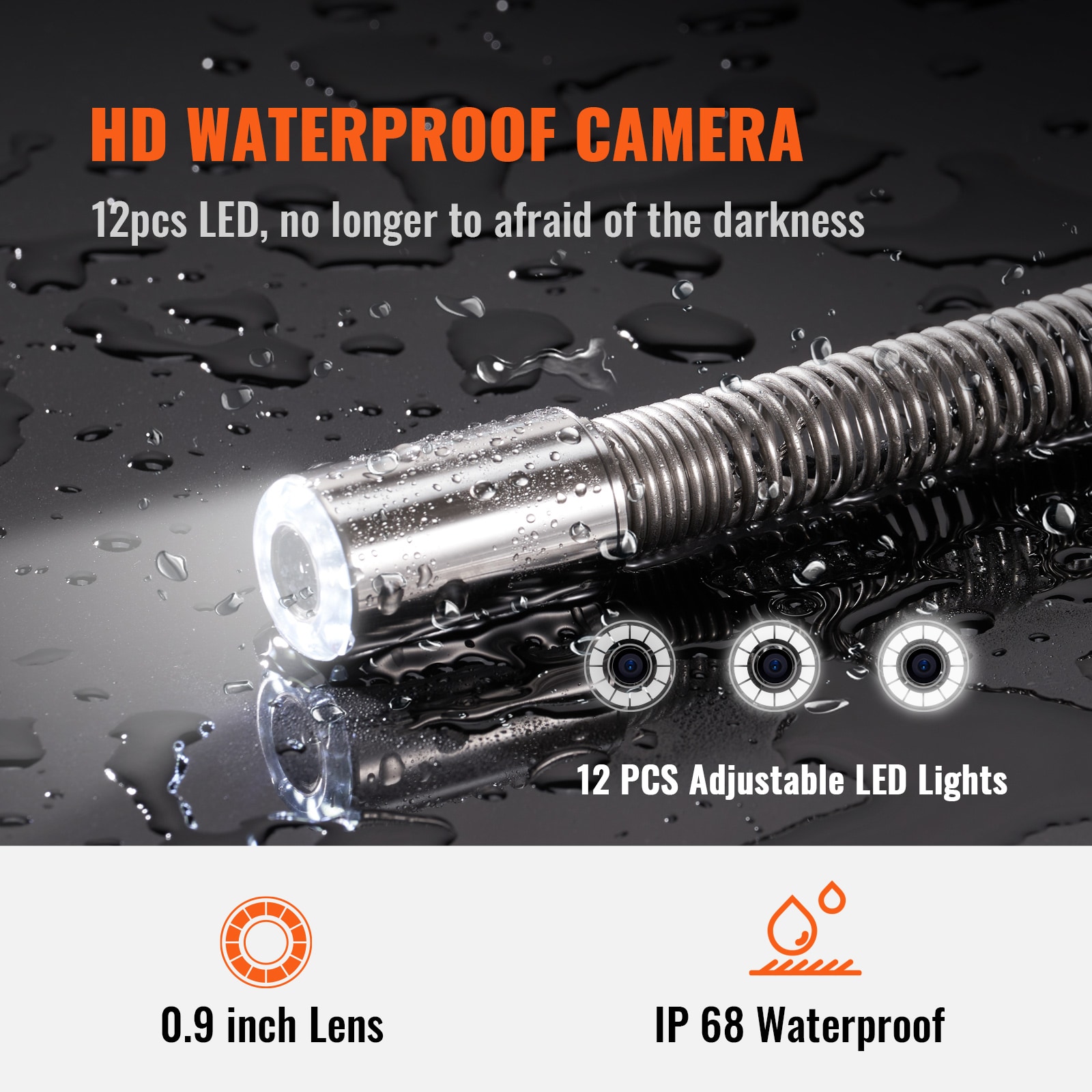 VEVOR Sewer Camera with 512-Hz Locator VEVOR Sewer Camera with 512-Hz Locator, 165 ft/50 m, 9-in Pipeline Inspection Camera w/DVR Function, IP68 Camera w/12 Adjustable LEDs, A 16 GB SD Card for Sewer Line, Home, Duct Drain Pipe Plumbing