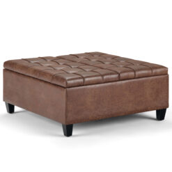 Simpli Home Harrison Casual Distressed Umber Brown Faux leather Storage Ottoman