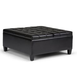 Simpli Home Harrison Casual Midnight Black Faux leather Storage Ottoman