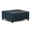 Simpli Home Harrison Old World/Vintage Distressed Dark Blue Faux leather Storage Ottoman
