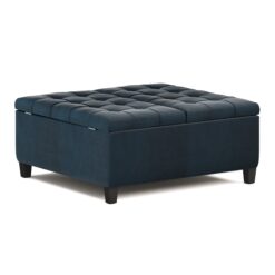 Simpli Home Harrison Old World/Vintage Distressed Dark Blue Faux leather Storage Ottoman
