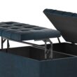 Simpli Home Harrison Old World/Vintage Distressed Dark Blue Faux leather Storage Ottoman