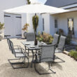 Nuu Garden 7 -Piece Black Patio Dining Set Iron Rectangle Table with 6 Light gray C-spring Chairs