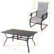 Nuu Garden 7 -Piece Black Patio Dining Set Iron Rectangle Table with 6 Light gray C-spring Chairs