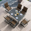 Nuu Garden 7 -Piece Black Patio Dining Set Iron Rectangle Table with 6 Brown C-spring Chairs