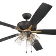 Craftmade Super Pro 104 60-in Flat Black/Satin Brass with Black Walnut/Flat Black Blades Ceiling Fan With Light 5 -Blade