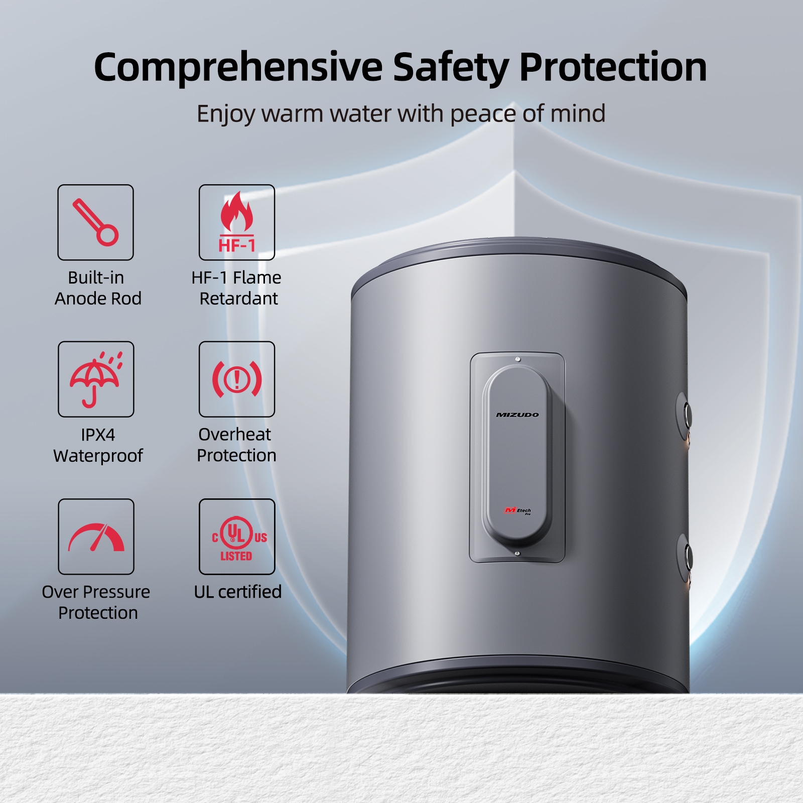Mizudo 18-Gallon Electric Short Tank Water Heater with T and P Valve, 1500W 120V, Water Connection 3/4 In Npt Mizudo 18-Gallon Electric Short Tank Water Heater with T and P Valve, 1500W 120V, Water Connection 3/4 In Npt