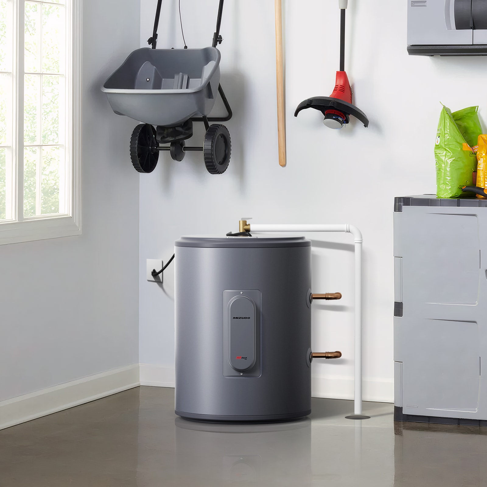 Mizudo 18-Gallon Electric Short Tank Water Heater with T and P Valve, 1500W 120V, Water Connection 3/4 In Npt Mizudo 18-Gallon Electric Short Tank Water Heater with T and P Valve, 1500W 120V, Water Connection 3/4 In Npt