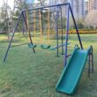 Fun Orange Kids Commercial Steel Playset with 3 Swings and Slide Included