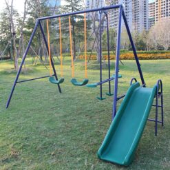 Fun Orange Kids Commercial Steel Playset with 3 Swings and Slide Included