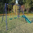 Fun Orange Kids Commercial Steel Playset with 3 Swings and Slide Included