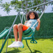 The Swing Company Rochester Metal Swing Set Residential Metal Swing set with 4 Swings and Slide Included