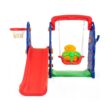 Slickblue 1-Swings Red Blue HDPE Kids Slide Swing Set with Basketball for Indoor or Outdoor Spaces