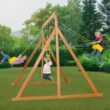 Creative Cedar Designs Trailside Wooden Swing Set- Yellow Residential Wood Playset with 2 Swings