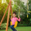 Creative Cedar Designs Trailside Wooden Swing Set- Yellow Residential Wood Playset with 2 Swings
