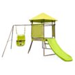 Slickblue Kids 4-in-1 Swing Set Inclueds 1 Swing and Slide and Covered Playhouse Fort with Adjustable Baby Swing Ladder Slide and Sun-Protective Canopy for Backyard Garden or Patio