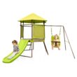 Slickblue Kids 4-in-1 Swing Set Inclueds 1 Swing and Slide and Covered Playhouse Fort with Adjustable Baby Swing Ladder Slide and Sun-Protective Canopy for Backyard Garden or Patio