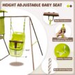 Slickblue Kids 4-in-1 Swing Set Inclueds 1 Swing and Slide and Covered Playhouse Fort with Adjustable Baby Swing Ladder Slide and Sun-Protective Canopy for Backyard Garden or Patio