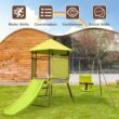 Slickblue Kids 4-in-1 Swing Set Inclueds 1 Swing and Slide and Covered Playhouse Fort with Adjustable Baby Swing Ladder Slide and Sun-Protective Canopy for Backyard Garden or Patio