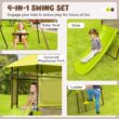 Slickblue Kids 4-in-1 Swing Set Inclueds 1 Swing and Slide and Covered Playhouse Fort with Adjustable Baby Swing Ladder Slide and Sun-Protective Canopy for Backyard Garden or Patio