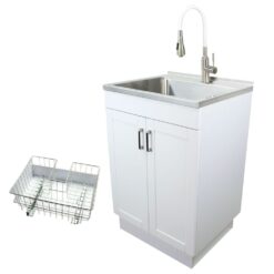 Transolid 24-in x 19.7-in 1 -Basin White Freestanding Laundry sink with Cabinet with Drain with Faucet