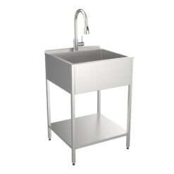 Transolid 22.1-in x 24-in 1 -Basin Brushed Satin Freestanding Laundry sink with Faucet