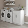 Simpli Home Hennessy 23.6-in x 19.7-in 1 -Basin Pure White Freestanding Laundry sink with Cabinet with Drain with Faucet