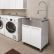 Presenza 28-in x 22-in 1 -Basin Brushed Steel Drop-in Utility tub with Faucet