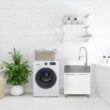 Presenza 28-in x 22-in 1 -Basin Brushed Steel Drop-in Utility tub with Faucet
