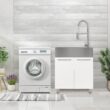 Presenza 28-in x 22-in 1 -Basin Brushed Steel Drop-in Utility tub with Faucet
