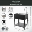 Presenza 28-in x 22-in 1 -Basin Brushed Steel Drop-in Utility tub with Faucet