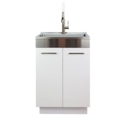 Transolid 20-in x 24-in 1 -Basin White Freestanding Laundry sink with Cabinet with Drain with Faucet