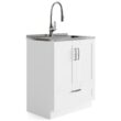 Simpli Home Reed 27.6-in x 19.7-in 1 -Basin Pure White Freestanding Laundry sink with Cabinet with Drain with Faucet