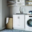 Simpli Home Reed 27.6-in x 19.7-in 1 -Basin Pure White Freestanding Laundry sink with Cabinet with Drain with Faucet