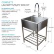 Transolid 25-in x 22-in 1 -Basin Stainless steel Freestanding Laundry sink with Drain with Faucet