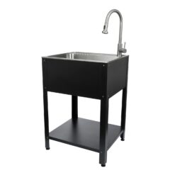 Presenza 24.1-in x 21.3-in 1 -Basin Brushed Steel Drop-in Utility tub with Faucet