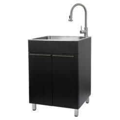 Presenza 24.1-in x 21.3-in 1 -Basin Brushed Steel Drop-in Utility tub with Faucet