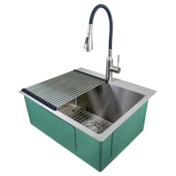 Transolid 22-in x 25-in 1 -Basin Satin Brushed Undermount Laundry sink with Drain with Faucet