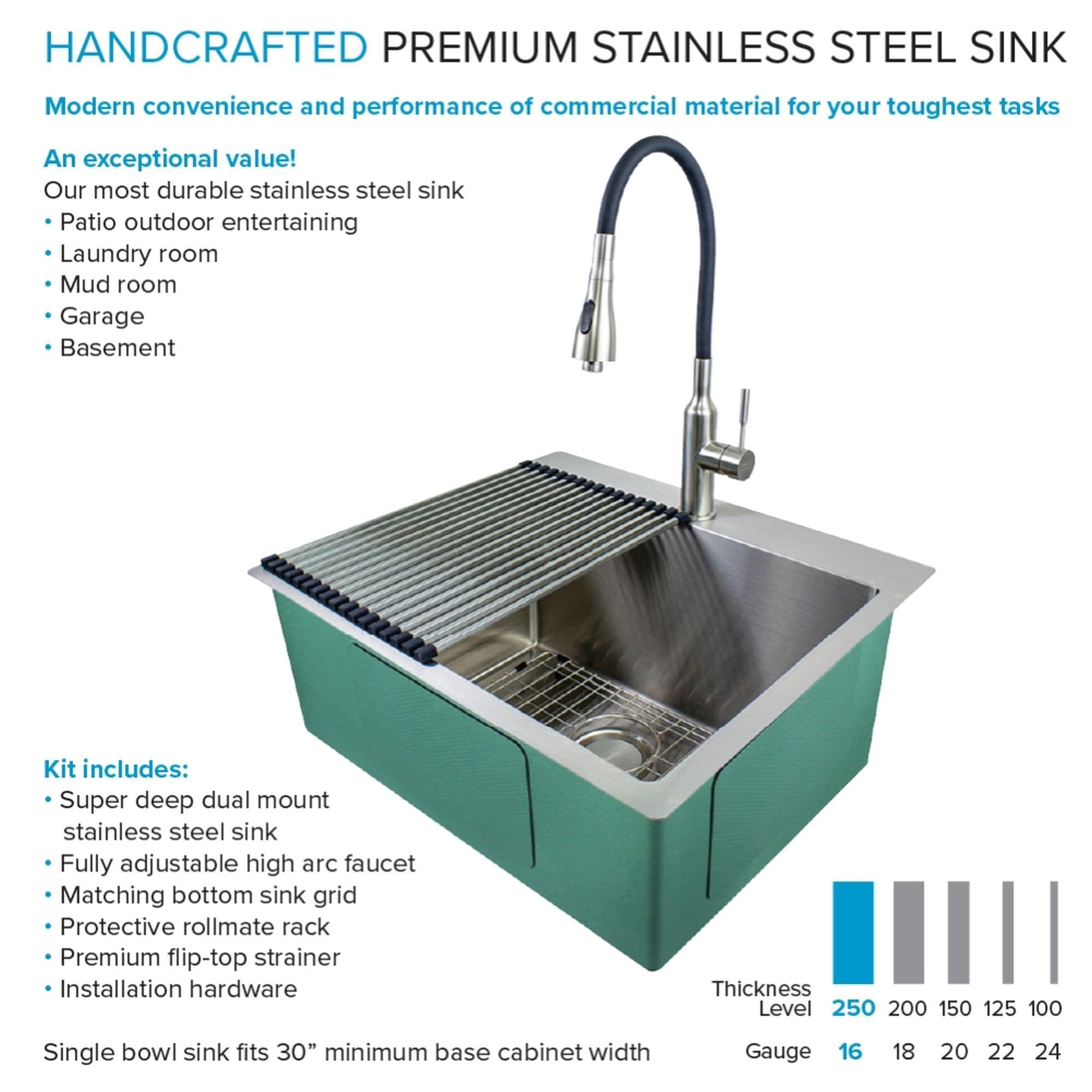 Transolid 22-in x 25-in 1 -Basin Satin Brushed Undermount Laundry sink with Drain with Faucet Transolid 22-in x 25-in 1 -Basin Satin Brushed Undermount Laundry sink with Drain with Faucet