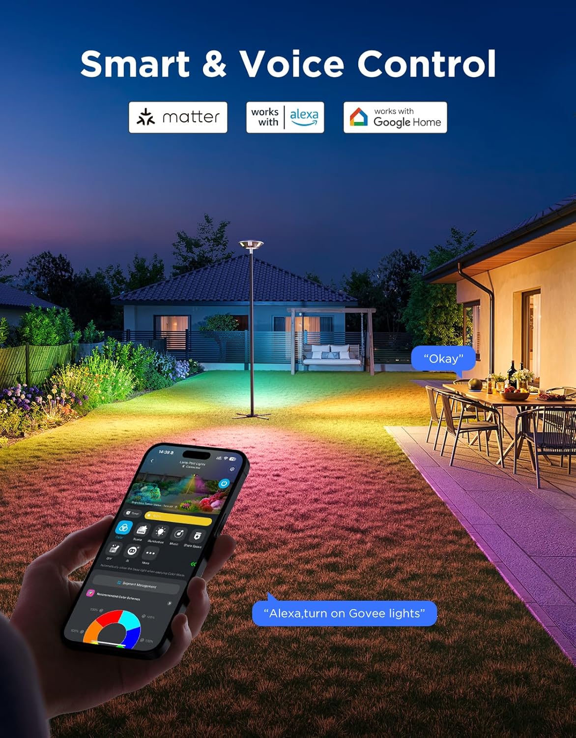 Govee Outdoor Lamp Post Lights, 2000LM High White Brightness with 6 Zones RGBIC Lighting Effect for Halloween Decor, Double Sensor Integrated, IP66 Waterproof, Work with Alexa, Google Assistant Govee Outdoor Lamp Post Lights, 2000LM High White Brightness with 6 Zones RGBIC Lighting Effect for Halloween Decor, Double Sensor Integrated, IP66 Waterproof, Work with Alexa, Google Assistant